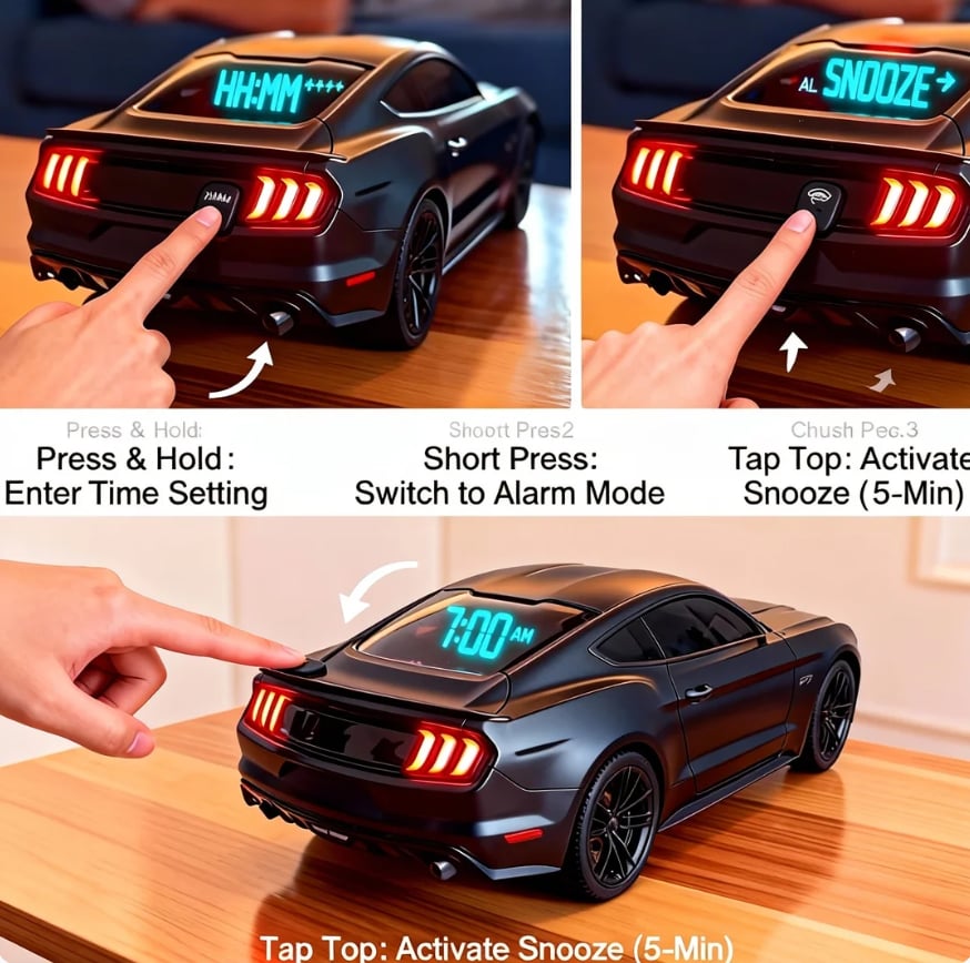 ⚡Hot Sales 49% OFF🔥Ford Mustang 1:18 Scale Car Alarm Clock – Where Classic Muscle Meets Practical Style