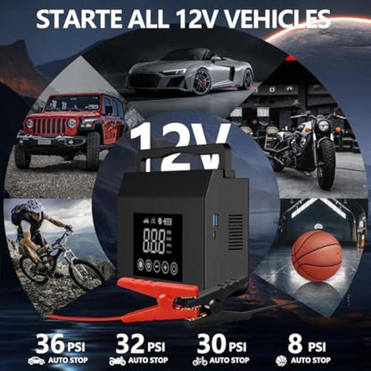 4000A Car Jump Starter & Tire Inflator ⚡ | 150PSI Pump & 15000mAh Power Bank in One 🔧